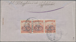 Cover Hungary: 1919, Harvester/Magyar Posta 10f. Rose, Horizontal Strip Of Three On Re - Debreczin