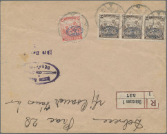 Cover Hungary: 1919, Harvester/Magyar Posta 10f. Rose And Horizontal Strip Of Three 20 - Debreczin