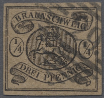 O/* Braunschweig - Marken Und Briefe: 1853, Freimarke 1/4 Ggr./3 Gpf. Schwarz Auf He - Brunswick