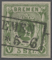 O Bremen - Marken Und Briefe: 1859, Freimarke 5 Sgr. Schwarzgelbgrün Geschnitten, - Brême