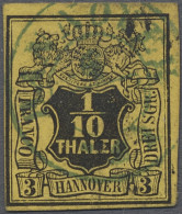 O/Brf. Hannover - Marken Und Briefe: 1/10 Thaler Schwarz/gelb Mit Plattenfehler "F" Sta - Hanovre