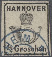 O Hannover - Marken Und Briefe: 1860, Freimarke 1/2 Gr. Schwarz Allseits Vollrandi - Hanovre