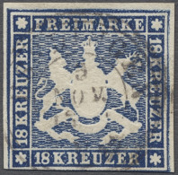 O Württemberg - Marken Und Briefe: 1859, Freimarke 18 Kreuzer Dunkelblau Auf Papie - Other & Unclassified