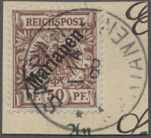 Briefstück Deutsche Kolonien - Marianen: 1900, Krone / Adler, 50 Pfg. Mit Diagonalem Aufdru - Isole Marianne