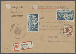 Brf. Saarland (1947/56): 1948, 50 Fr Flugpost, Zwei Einzelwerte In MiF Mit 10 F Saar - Cartas & Documentos