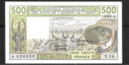 BILLET 500 FRANCS COTE D'IVOIRE 1986 SERIE Y14 NEUF UNC - Ivoorkust