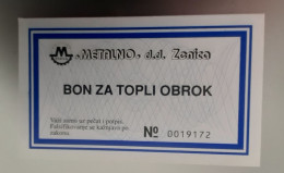 BOSNIA & HERZEGOVINA Coupon Bon Za Topli Obrok Metalno Zenica Unc - Bosnia And Herzegovina