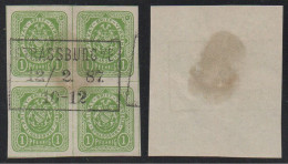 ALSACE - POSTE PRIVEE DE STRASBOURG / 1886 BLOC DE 4 DU # 3 - 1 PF. VERT JAUNE ND OB LITERE (ref 7587c) - Oblitérés