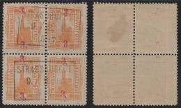 ALSACE - POSTE PRIVEE DE STRASBOURG / 1886 BLOC DE 4 DU # 10 - 3 SUR 1 PF. JAUNE ORANGE DENTELE OBLITERE (ref 7587i) - Usati