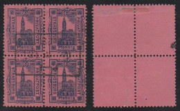 ALSACE - POSTE PRIVEE DE STRASBOURG / 1891 BLOC DE 4 DU # 52 - 3  PF. BLEU SUR ROSE OBLITERE (ref 7587g) - Gebraucht