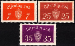 NORWAY 1933/36 Official. Different Printing Modes. 3v, MNH - Dienstzegels
