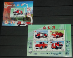 KOREA 2004, Fire Trucks, Cars, Transport, Souvenir Sheets, Used - Trucks