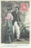 SPAIN PHOTO PORTRAIT OF ELEGANTLY DRESSED MAN AND WOMAN WITH BICYCLE - Colecciones Y Lotes