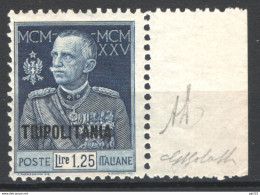 Tripolitania 1925 Sass.25 **/MNH VF - Cert.Oro Raybaudi - Tripolitania