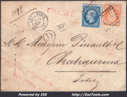 FRANCE N°14B+16 SUR LETTRE CHARGÉE AVEC LOSANGE BUREAU D DE PARIS + CAD DU 31/07/1862 - 1853-1860 Napoleon III