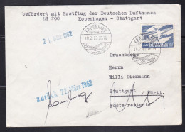 Denmark - 1962 Lufthansa First Flight Cover LH200 Copenhagen To Stuttgart Germany - Luchtpostzegels