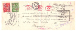 Belgique Machine à Affranchir EMA B165 Et Timbres Fiscaux Mandat Banque De Bruxelles 1940 Absent Afwezig - ...-1959