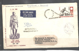 INDIA 1969 GHANDI BIRTH CENTENARY, FDC, AIR REGISTERED TO USA + LETTER - Covers & Documents