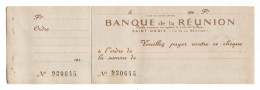 Rare - Colonie De La REUNION - Splendide Chèque (neuf) De La Banque De La REUNION - Timbre Fiscal - 1946 - Chèques & Chèques De Voyage