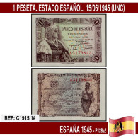 C1915.1# España 1945. 1 Pts. Estado Español (UNC) P-128a2 - 1-2 Peseten