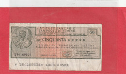 L'ISTITUTO BANCARIO SAN PAOLO DI TORINO . 50 LIRE   29-1-1976 .  SIGNE Par A.I.G.I.D. Au Verso  .  2 SCANNES - Other & Unclassified