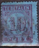 1870 Portzegels Groot Waardecijfer 10 Cent Violet Op Blauw Kamtanding 13¼ NVPH P 2 A Met Opvallende Papierfout - Strafportzegels