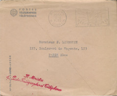 ENVELOPPE GRIFFE ROUGE DU MINISTRE DES POSTES ET TELEGRAPHES ET TELEPHONES - PARIS RUE CLER , FLAMME PARACHUTISTES - Covers & Documents