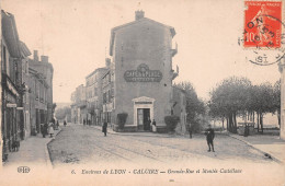 CALUIRE (Rhône) - Grande Rue Et Montée Castellane - Café De La Place Guiot, Voie Ferrée Tramway - Voyagé 1913 (2 Scans) - Caluire Et Cuire