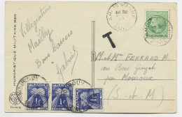 FRANCE MAZELIN 2FR SEUL CARTE 5 MOTS ARCIS S AUBE 1948 POUR MOUROUX SEINE ET MARNE TAXE 1FRX3 - 1945-47 Ceres Of Mazelin