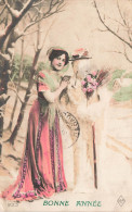 FÊTES - VŒUX - Bonne Année - Femme Et Bonhomme De Neige - Colorisé - Carte Postale Ancienne - Nouvel An