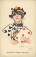 NANNI SIGNED 1910s POSTCARD - WOMAN & CARDS - N'OUBLIEZ PAS LE COEUR QUI PENSE A VOUS - N. 337/5  (4977) - Nanni