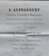 1868 ENTETE A. ALFANDERY  MARSEILLE Anc. Courtier Maritime  COMMISSIONNAIRE EN LAINES ET SOIES > Carroz Mégissier Romans - 1800 – 1899