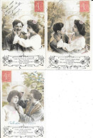 SERIE 3  CARTES  FANTAISIE -  ANNEE 1907 -  COUPLE   -  A  LEGENDE    :   -  CIRCULEE  TBE - Collections & Lots