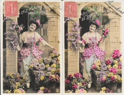 SERIE 2  CARTES  FANTAISIE -  ANNEE 1907 -  FEMME    -  A  LEGENDE    :  FEMME OFFRANT DES FLEURS  -  CIRCULEE  TBE - Verzamelingen & Kavels