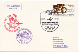60531 - DDR - 1988 - 50Pfg Sommerolympiade Seoul '88 EF A LpKte SoStpl BERLIN - INTERFLUG SONDERFLUEGE -> Suedkorea - Summer 1988: Seoul
