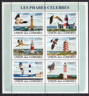 Comores Sheet 6v 2008 Les Phares Lighthouses Birds Pelican Seagull Goose MNH - Comores (1975-...)