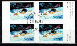 Norway 2001 - Yv.1332 Mi.1383 - Used - Kano, Kayak, Bloc De 4 - Block Of 4 - Gebraucht