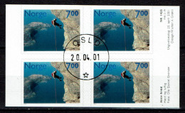 Norway 2001 - Yv.1333 Mi.1384 - Used - Bergbeklimmen, Alpinisme, Mountaineering - Bloc De 4 - Block Of 4 - Gebruikt