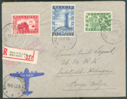 N°823/825 - 434 -  Série MEMORIAL BRITANNIQUE + 10Fr. POORTMAN (verso) Obl. Sc BRUXELLES 1 Sur Lettre Recommandée Et Par - Storia Postale