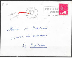 Curiosité Flamme O= De Paris 18 Le 8 -5 1972 (le Jour Est Exprimé Par Un Chiffre Plastique Des Timbres à Date - Cartas & Documentos