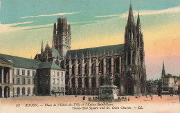 FRANCE - Rouen - Place De L'Hôtel De Ville Et L'Eglise Saint Ouen - Colorisé - Carte Postale Ancienne - Rouen