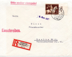 60562 - Deutsches Reich - 1943 - 42Pfg Braunes Band '43 EF A R-Bf GRUENWALD -> BERLIN - Paardensport