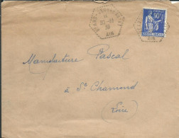 FRANCE LETTRE 90c BEARD-GEOVREISSIAT ( AIN ) POUR ST CHAMOND ( LOIRE ) DE 1939   LETTRE COVER - 1939-44 Iris