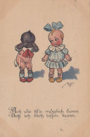 Black Boy & White Kewpie Girl Old Postcard 1920 - América
