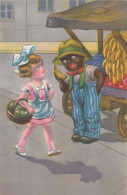 Black Boy Banana Vendor & White Girl W Basket Old Postcard 1928 Ed Amag - Amerika