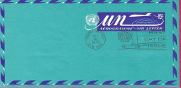 O.N.U. - 1972 - AEROGRAMMA 15 C. ANNULLO F.D.C. A TARGHETTA *OCT 16, 1972* - Airmail