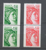 Type Sabine Paires Verticales N°2103-2103a Et N°2104-2104a N° Rge Au Dos Y2104aAS - Nuevos