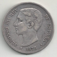 ESPAGNE - 5 Pesetas - 1876 - Argent - TB/TTB - Provinciale Munten