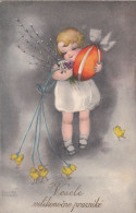 Hannes Petersen - Girl W Easter Egg & Chicks Old Postcard 1930 - Petersen, Hannes