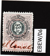 EBEW/06 STEMPELMARKEN FISKALMARKE ÖSTERREICH 1882  25 Kreuzer MISCHZÄHNUNG  13 : 9,5   ENTWERTET - Revenue Stamps